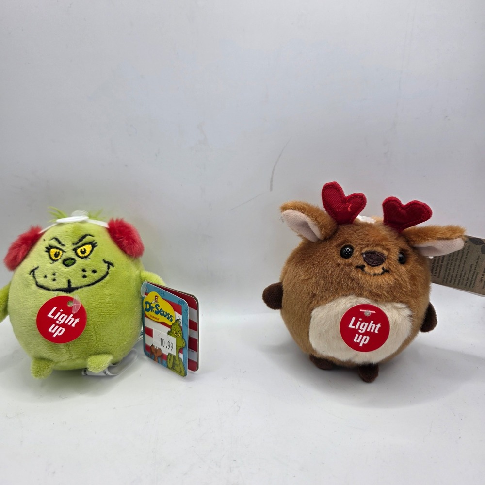 Aurora World Dr Seuss The Grinch Reindeer Light Up Plush Set Round Palm Pals 21